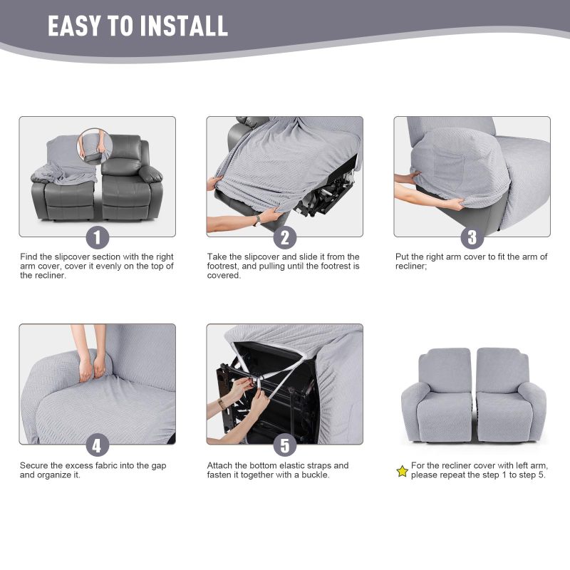 Recliner Covers, Stretch Reclining Chair Covers, Recliner Sofa Slipcovers Stripe Jacquard Recliner Couch Covers Furniture Protector Covers for Pet Kid