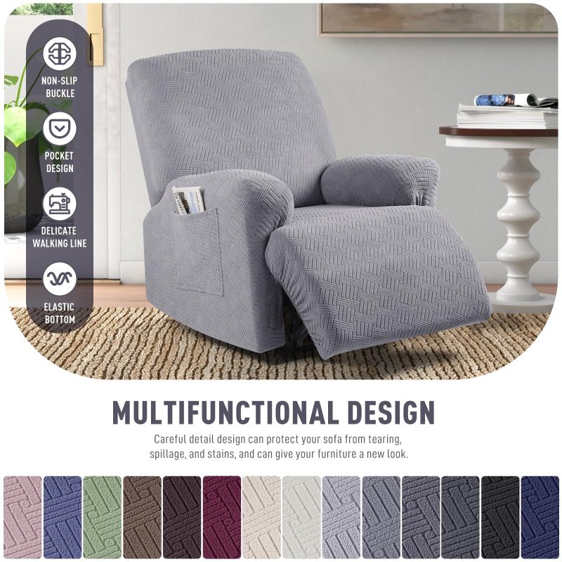 Recliner Covers, Stretch Reclining Chair Covers, Recliner Sofa Slipcovers Stripe Jacquard Recliner Couch Covers Furniture Protector Covers for Pet Kid