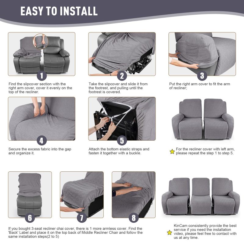 Recliner Covers, Stretch Reclining Chair Covers, Recliner Sofa Slipcovers Stripe Jacquard Recliner Couch Covers Furniture Protector Covers for Pet Kid