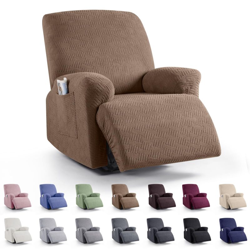 改KinCam Recliner Covers, Stretch Reclining Chair Covers, Recliner Sofa Slipcovers Stripe Jacquard Recliner Couch Covers Furniture Protector Covers for Pet Kid (1 Seater, Dark Gray)