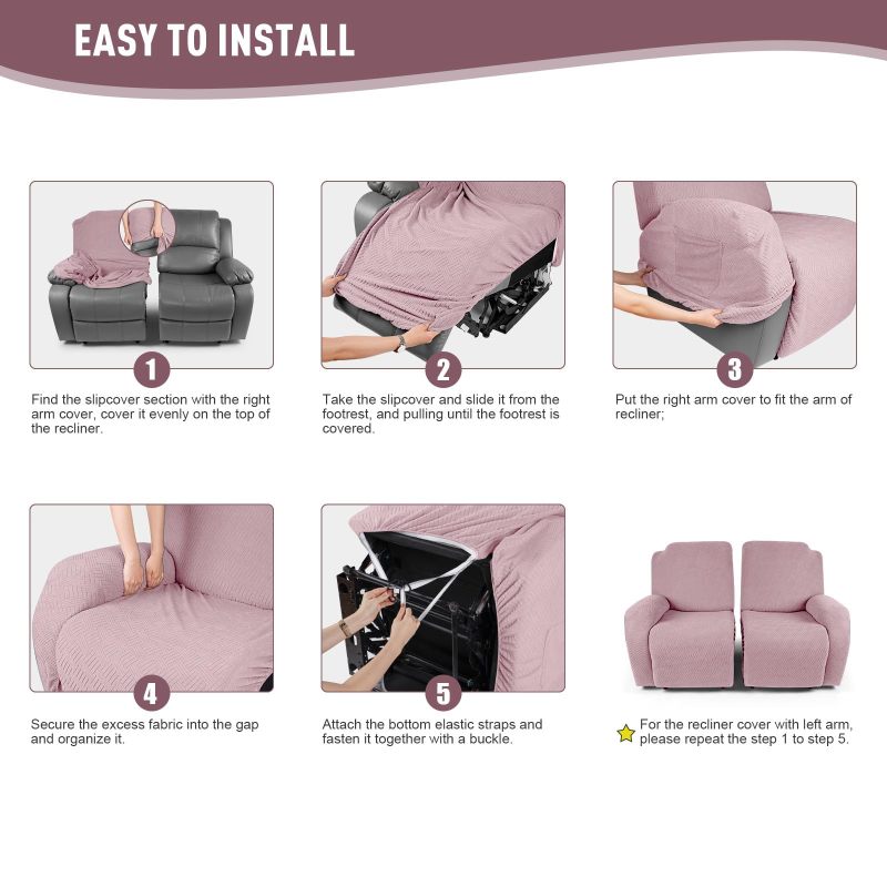 Recliner Covers, Stretch Reclining Chair Covers, Recliner Sofa Slipcovers Stripe Jacquard Recliner Couch Covers Furniture Protector Covers for Pet Kid