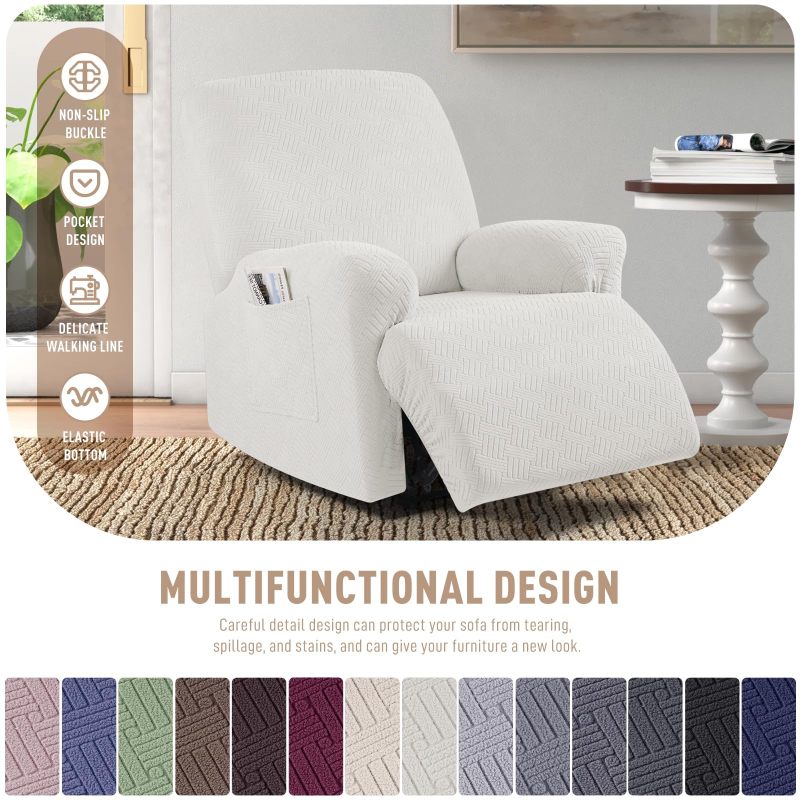 Recliner Covers, Stretch Reclining Chair Covers, Recliner Sofa Slipcovers Stripe Jacquard Recliner Couch Covers Furniture Protector Covers for Pet Kid