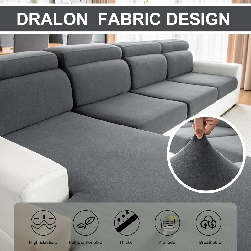 改Couch Cushion Covers Individual Thicker and Softer Dralon Fabric Sofa Cushion Covers, Large Super Stretch Couch Seat Covers Couch Slipcovers for Sectional Sofa (3PC, Grey)