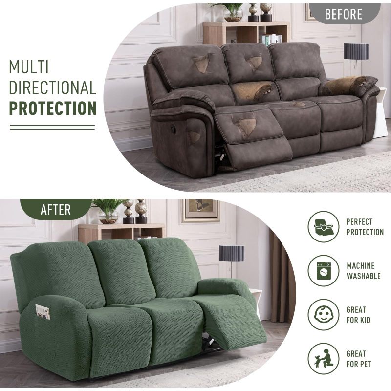 Recliner Covers, Stretch Reclining Chair Covers, Recliner Sofa Slipcovers Stripe Jacquard Recliner Couch Covers Furniture Protector Covers for Pet Kid