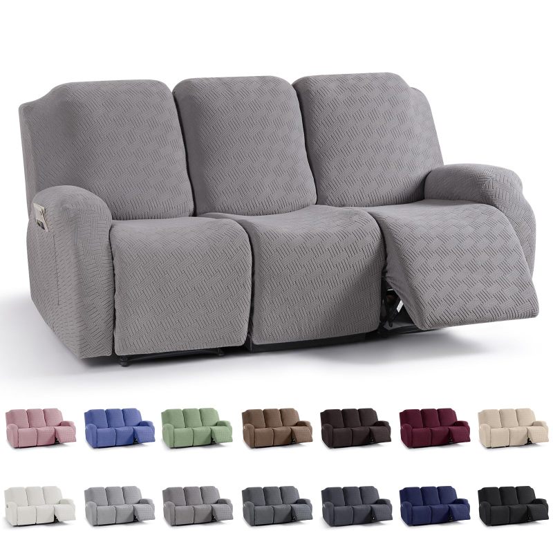 Recliner Covers, Stretch Reclining Chair Covers, Recliner Sofa Slipcovers Stripe Jacquard Recliner Couch Covers Furniture Protector Covers for Pet Kid