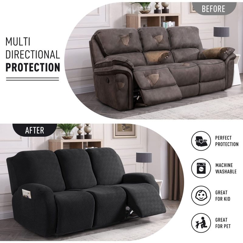 Recliner Covers, Stretch Reclining Chair Covers, Recliner Sofa Slipcovers Stripe Jacquard Recliner Couch Covers Furniture Protector Covers for Pet Kid