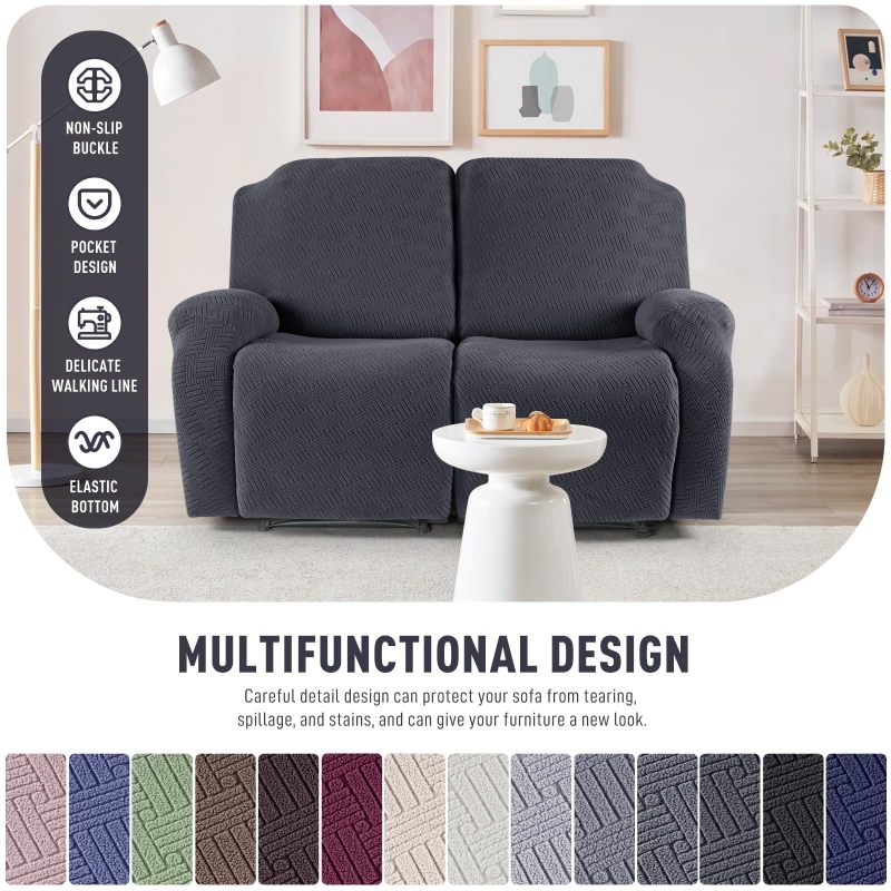Recliner Covers, Stretch Reclining Chair Covers, Recliner Sofa Slipcovers Stripe Jacquard Recliner Couch Covers Furniture Protector Covers for Pet Kid