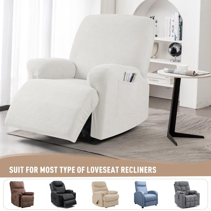 Recliner Covers, Stretch Reclining Chair Covers, Recliner Sofa Slipcovers Stripe Jacquard Recliner Couch Covers Furniture Protector Covers for Pet Kid