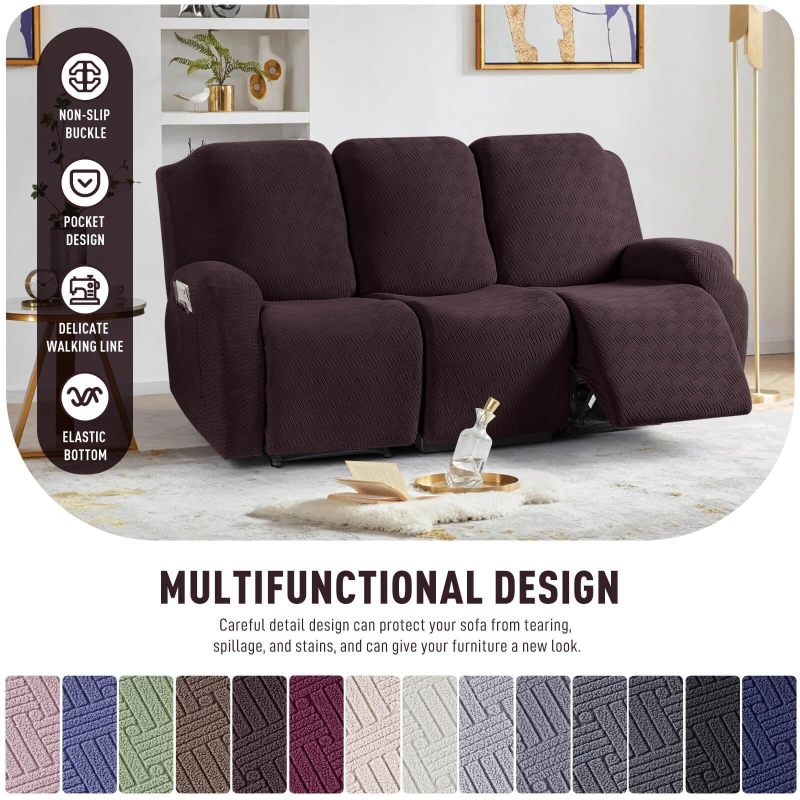 Recliner Covers, Stretch Reclining Chair Covers, Recliner Sofa Slipcovers Stripe Jacquard Recliner Couch Covers Furniture Protector Covers for Pet Kid