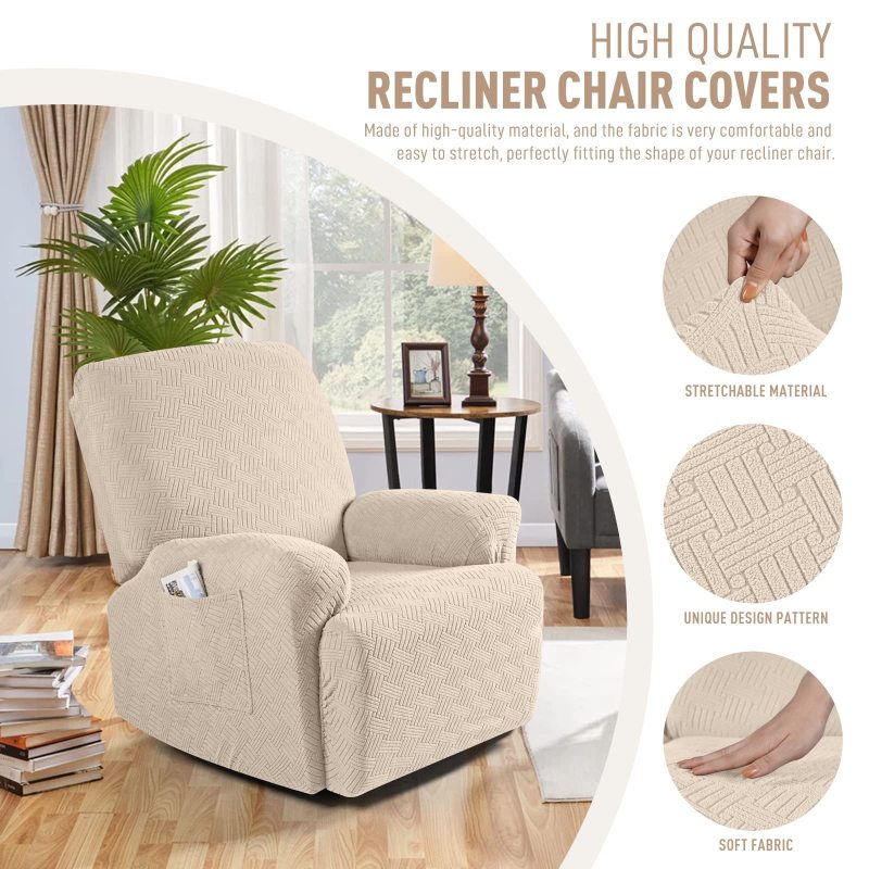 Recliner Covers, Stretch Reclining Chair Covers, Recliner Sofa Slipcovers Stripe Jacquard Recliner Couch Covers Furniture Protector Covers for Pet Kid