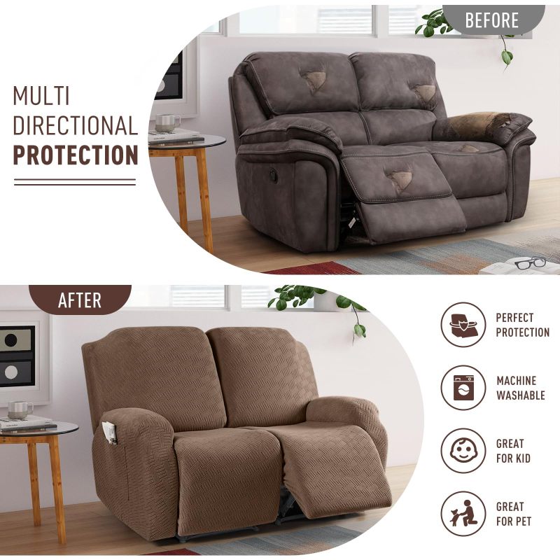 改KinCam Recliner Covers, Stretch Reclining Chair Covers, Recliner Sofa Slipcovers Stripe Jacquard Recliner Couch Covers Furniture Protector Covers for Pet Kid (1 Seater, Dark Gray)