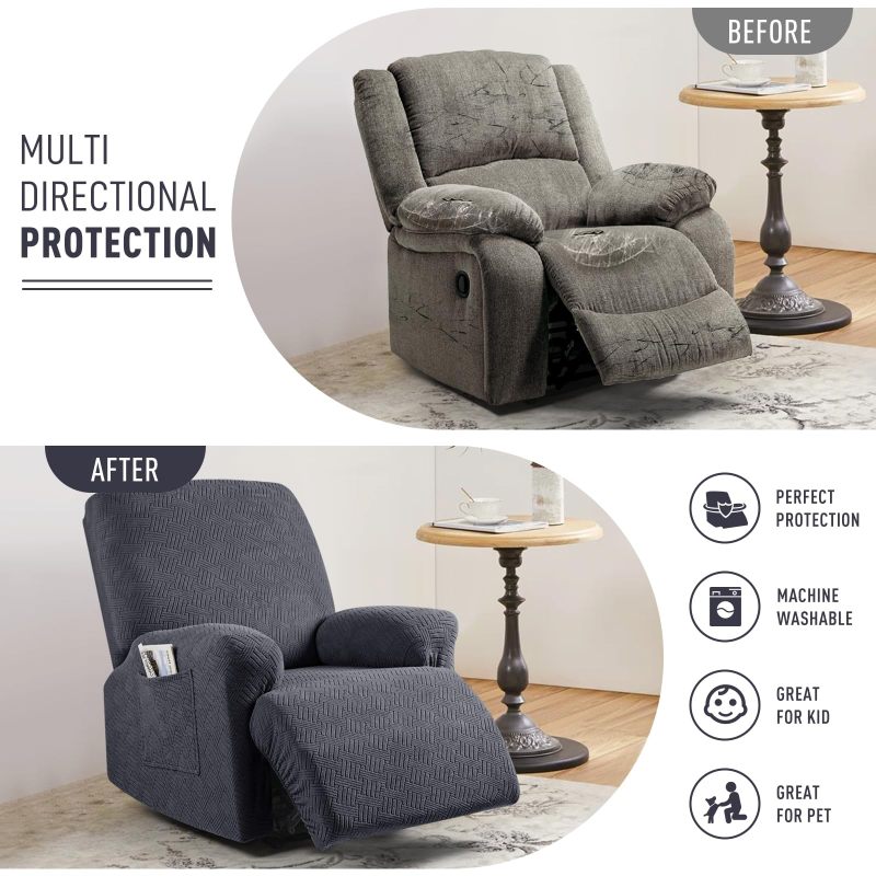 Recliner Covers, Stretch Reclining Chair Covers, Recliner Sofa Slipcovers Stripe Jacquard Recliner Couch Covers Furniture Protector Covers for Pet Kid