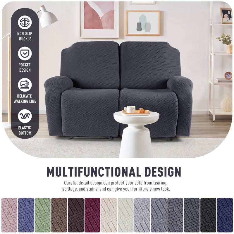 Recliner Covers, Stretch Reclining Chair Covers, Recliner Sofa Slipcovers Stripe Jacquard Recliner Couch Covers Furniture Protector Covers for Pet Kid