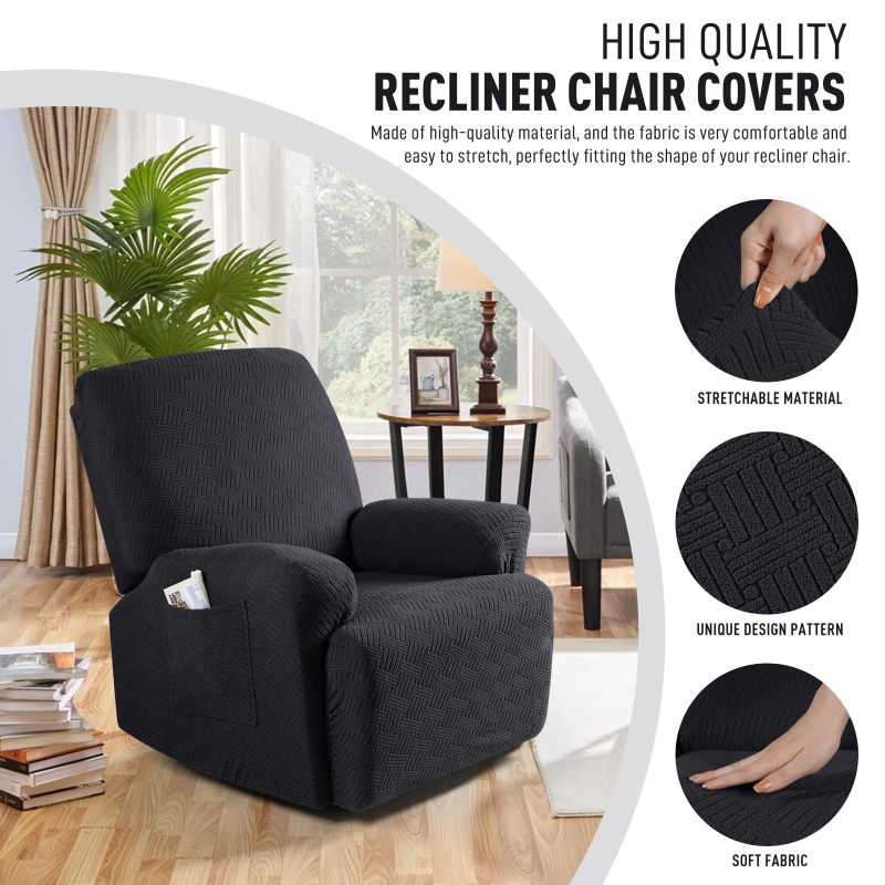 Recliner Covers, Stretch Reclining Chair Covers, Recliner Sofa Slipcovers Stripe Jacquard Recliner Couch Covers Furniture Protector Covers for Pet Kid