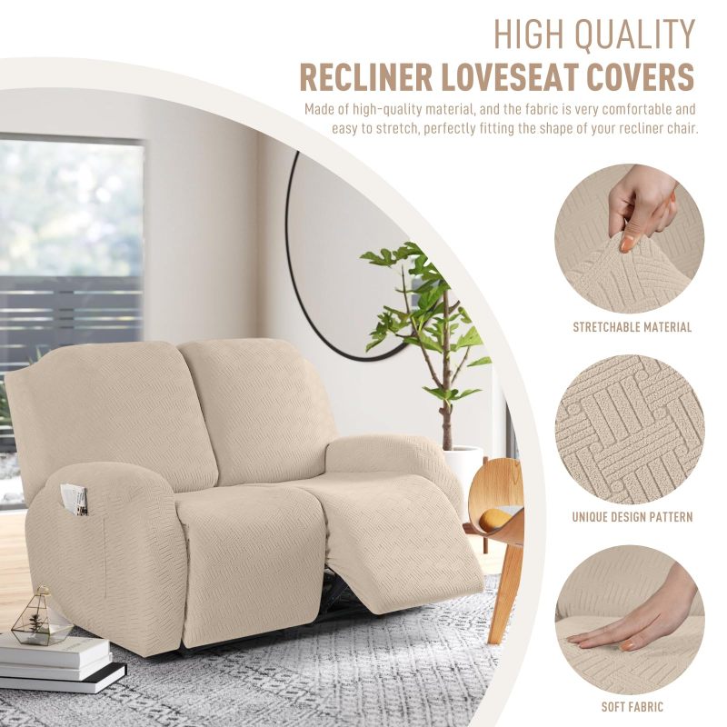 Recliner Covers, Stretch Reclining Chair Covers, Recliner Sofa Slipcovers Stripe Jacquard Recliner Couch Covers Furniture Protector Covers for Pet Kid