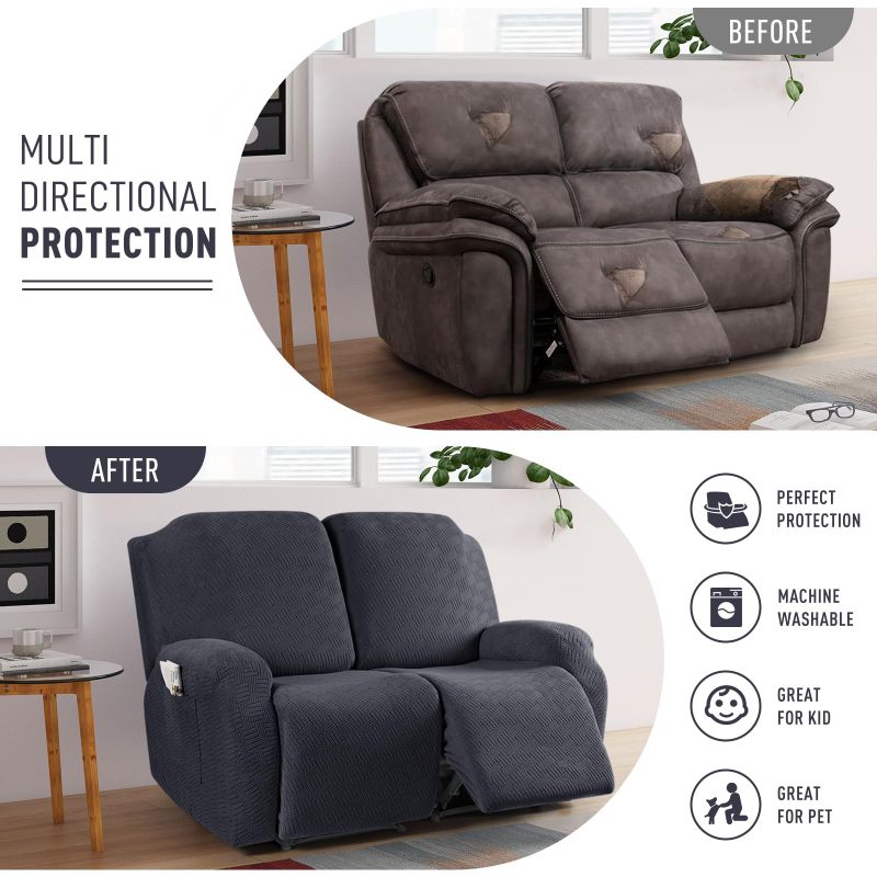Recliner Covers, Stretch Reclining Chair Covers, Recliner Sofa Slipcovers Stripe Jacquard Recliner Couch Covers Furniture Protector Covers for Pet Kid