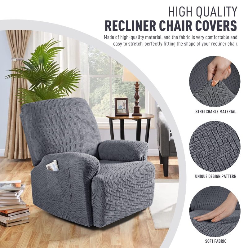 Recliner Covers, Stretch Reclining Chair Covers, Recliner Sofa Slipcovers Stripe Jacquard Recliner Couch Covers Furniture Protector Covers for Pet Kid