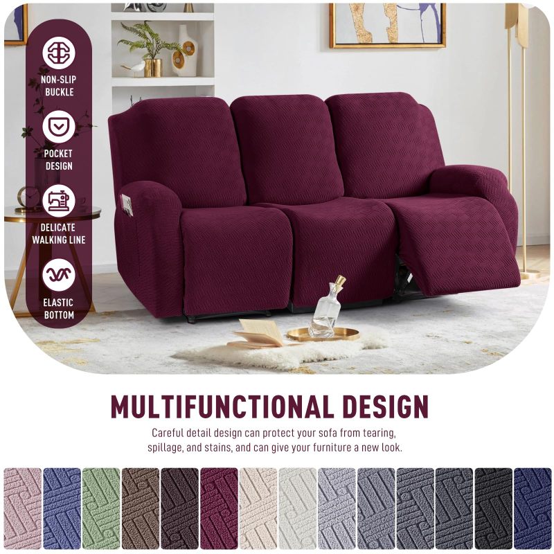Recliner Covers, Stretch Reclining Chair Covers, Recliner Sofa Slipcovers Stripe Jacquard Recliner Couch Covers Furniture Protector Covers for Pet Kid