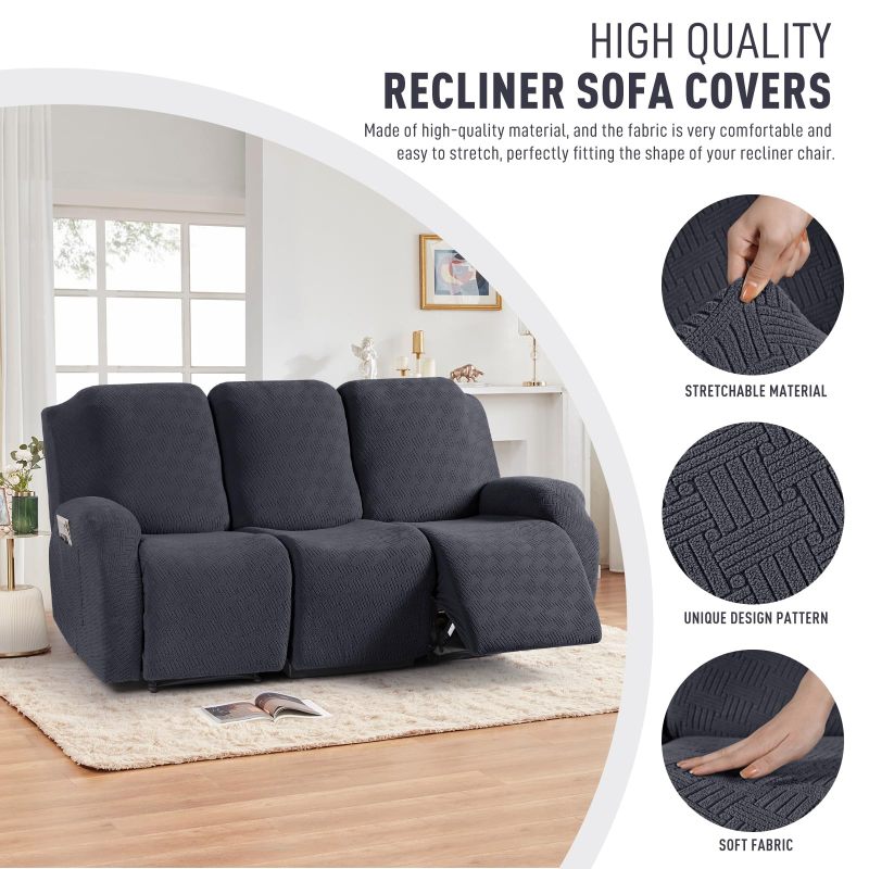 Recliner Covers, Stretch Reclining Chair Covers, Recliner Sofa Slipcovers Stripe Jacquard Recliner Couch Covers Furniture Protector Covers for Pet Kid