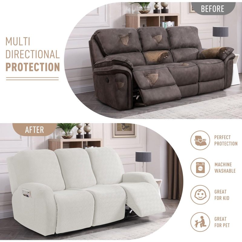 Recliner Covers, Stretch Reclining Chair Covers, Recliner Sofa Slipcovers Stripe Jacquard Recliner Couch Covers Furniture Protector Covers for Pet Kid