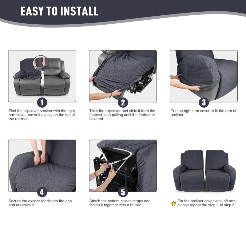 Recliner Covers, Stretch Reclining Chair Covers, Recliner Sofa Slipcovers Stripe Jacquard Recliner Couch Covers Furniture Protector Covers for Pet Kid