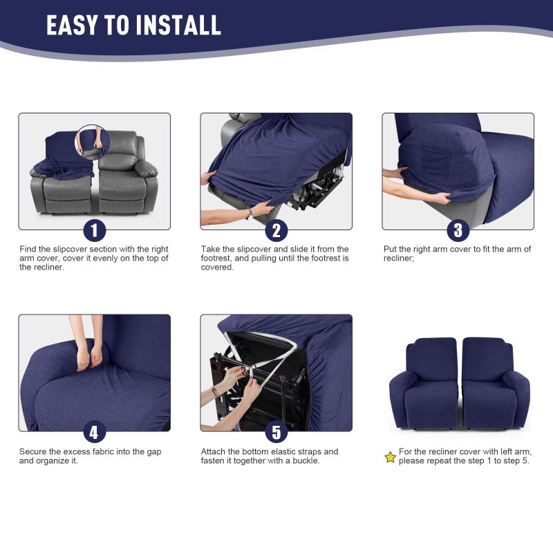 Recliner Covers, Stretch Reclining Chair Covers, Recliner Sofa Slipcovers Stripe Jacquard Recliner Couch Covers Furniture Protector Covers for Pet Kid