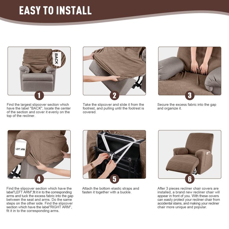 改KinCam Recliner Covers, Stretch Reclining Chair Covers, Recliner Sofa Slipcovers Stripe Jacquard Recliner Couch Covers Furniture Protector Covers for Pet Kid (1 Seater, Dark Gray)