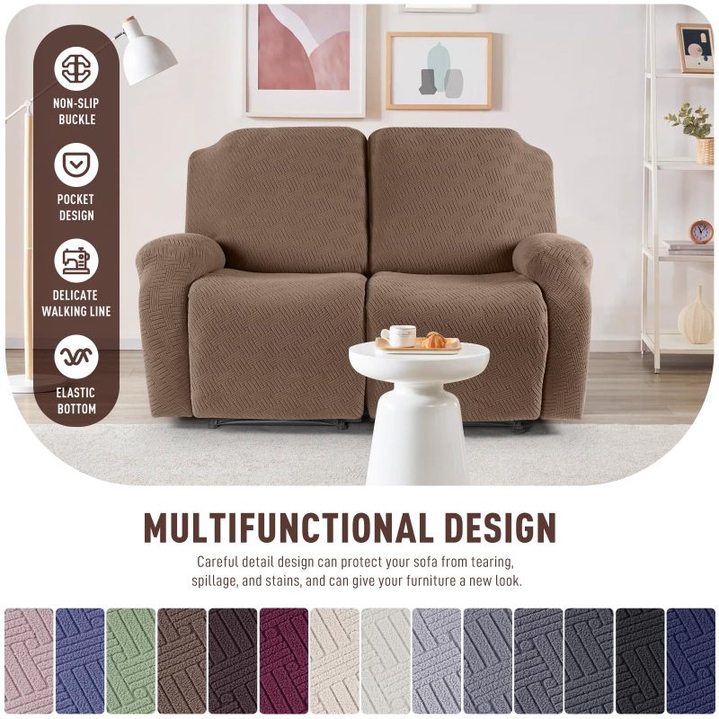 Recliner Covers, Stretch Reclining Chair Covers, Recliner Sofa Slipcovers Stripe Jacquard Recliner Couch Covers Furniture Protector Covers for Pet Kid