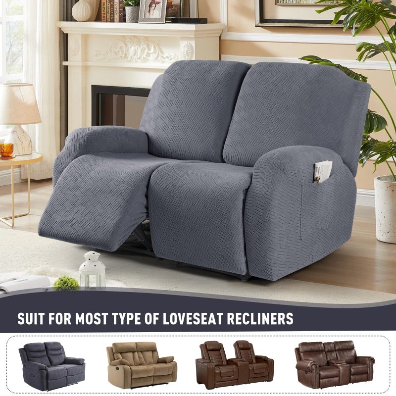 Recliner Covers, Stretch Reclining Chair Covers, Recliner Sofa Slipcovers Stripe Jacquard Recliner Couch Covers Furniture Protector Covers for Pet Kid