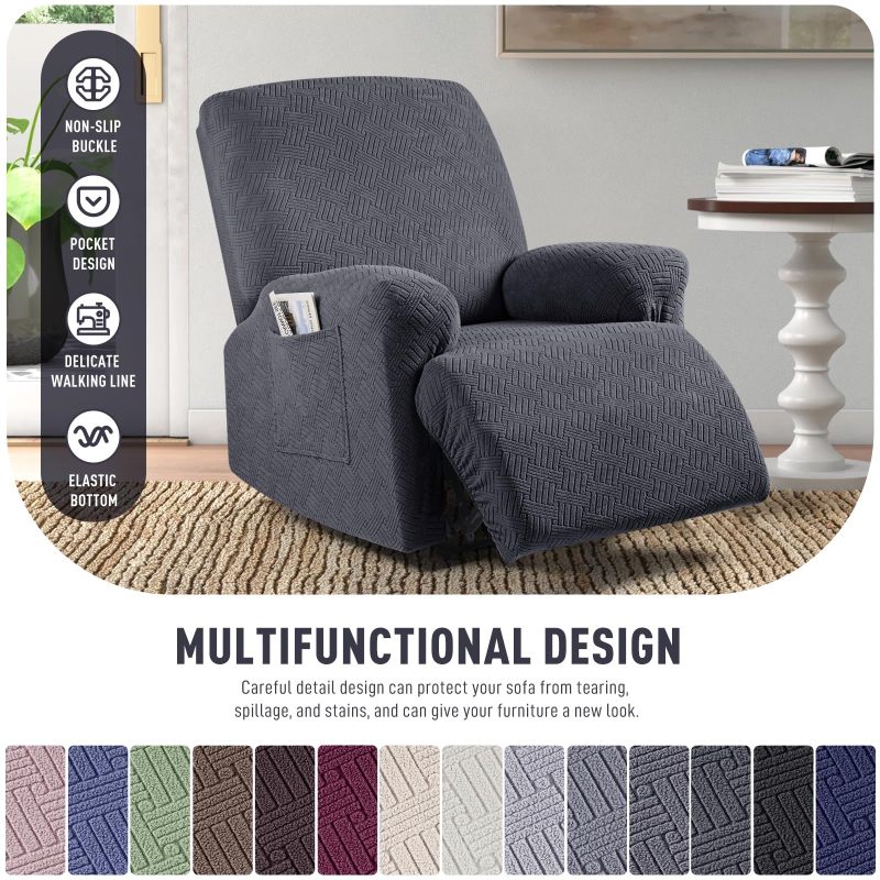 Recliner Covers, Stretch Reclining Chair Covers, Recliner Sofa Slipcovers Stripe Jacquard Recliner Couch Covers Furniture Protector Covers for Pet Kid