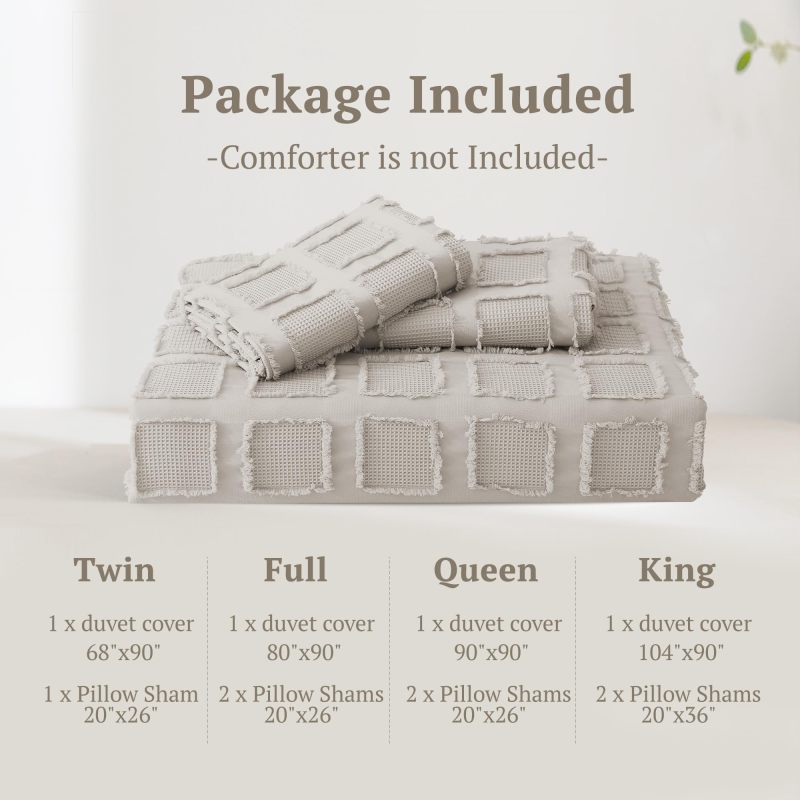 Waffle Weave Duvet Cover Set Mist Sage Tufted Duvet Cover 100% Washed Microfiber Soft & Breathable Textured Comforter Cover Set with Zipper Closure Corner Ties
