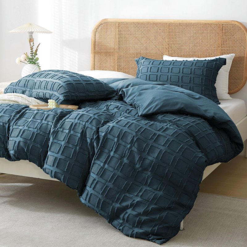 改MILDLY Waffle Weave Duvet Cover Set Mist Sage Tufted Duvet Cover 100% Washed Microfiber Soft &amp; Breathable Textured Comforter Cover Set with Zipper Closure Corner Ties