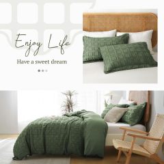 Waffle Weave Duvet Cover Set Mist Sage Tufted Duvet Cover 100% Washed Microfiber Soft & Breathable Textured Comforter Cover Set with Zipper Closure Corner Ties