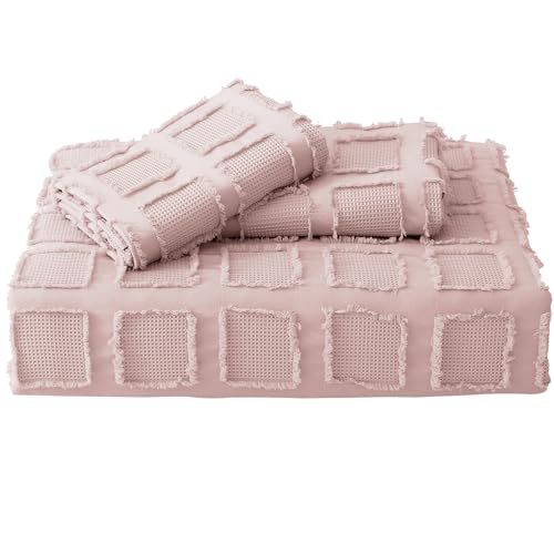 Waffle Weave Duvet Cover Set Mist Sage Tufted Duvet Cover 100% Washed Microfiber Soft & Breathable Textured Comforter Cover Set with Zipper Closure Corner Ties
