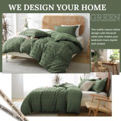 Waffle Weave Duvet Cover Set Mist Sage Tufted Duvet Cover 100% Washed Microfiber Soft & Breathable Textured Comforter Cover Set with Zipper Closure Corner Ties