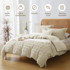 Waffle Weave Duvet Cover Set Mist Sage Tufted Duvet Cover 100% Washed Microfiber Soft & Breathable Textured Comforter Cover Set with Zipper Closure Corner Ties