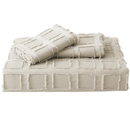 Waffle Weave Duvet Cover Set Mist Sage Tufted Duvet Cover 100% Washed Microfiber Soft & Breathable Textured Comforter Cover Set with Zipper Closure Corner Ties