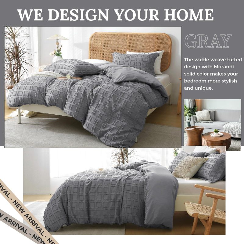Waffle Weave Duvet Cover Set Mist Sage Tufted Duvet Cover 100% Washed Microfiber Soft & Breathable Textured Comforter Cover Set with Zipper Closure Corner Ties