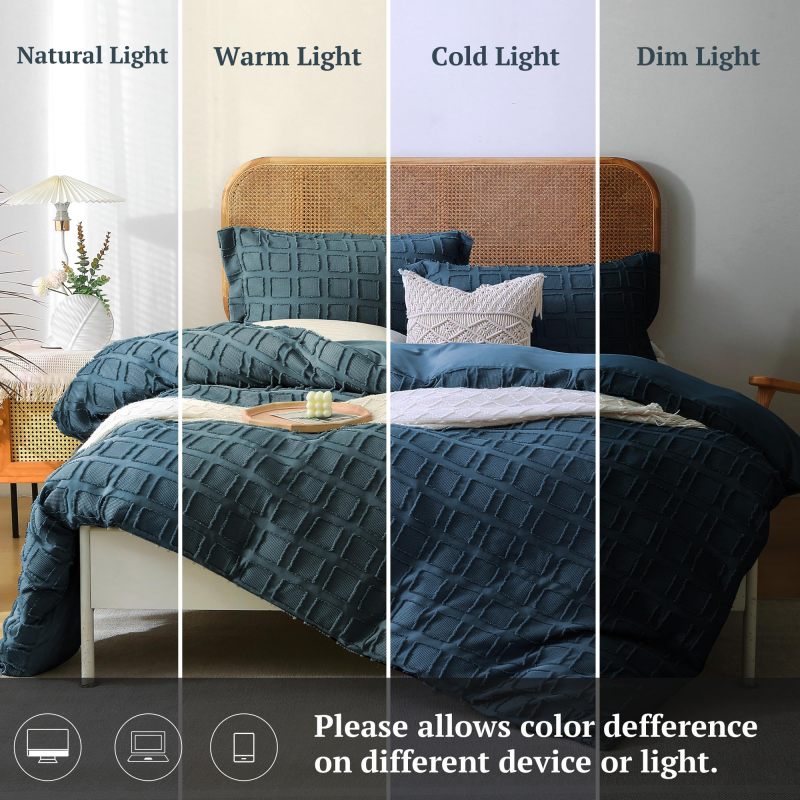 改MILDLY Waffle Weave Duvet Cover Set Mist Sage Tufted Duvet Cover 100% Washed Microfiber Soft &amp; Breathable Textured Comforter Cover Set with Zipper Closure Corner Ties