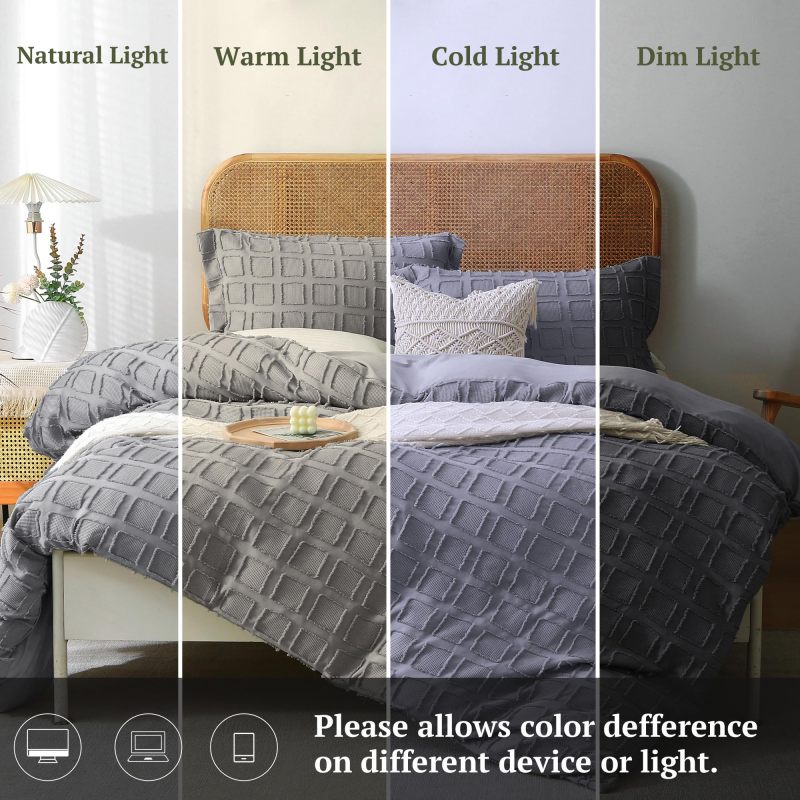 Waffle Weave Duvet Cover Set Mist Sage Tufted Duvet Cover 100% Washed Microfiber Soft & Breathable Textured Comforter Cover Set with Zipper Closure Corner Ties