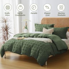Waffle Weave Duvet Cover Set Mist Sage Tufted Duvet Cover 100% Washed Microfiber Soft & Breathable Textured Comforter Cover Set with Zipper Closure Corner Ties
