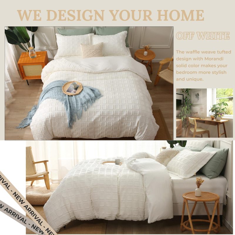 Waffle Weave Duvet Cover Set Mist Sage Tufted Duvet Cover 100% Washed Microfiber Soft & Breathable Textured Comforter Cover Set with Zipper Closure Corner Ties