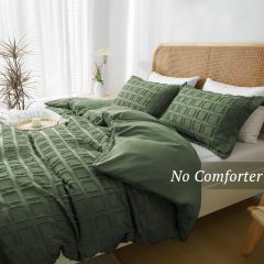 Waffle Weave Duvet Cover Set Mist Sage Tufted Duvet Cover 100% Washed Microfiber Soft & Breathable Textured Comforter Cover Set with Zipper Closure Corner Ties