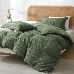Waffle Weave Duvet Cover Set Mist Sage Tufted Duvet Cover 100% Washed Microfiber Soft & Breathable Textured Comforter Cover Set with Zipper Closure Corner Ties