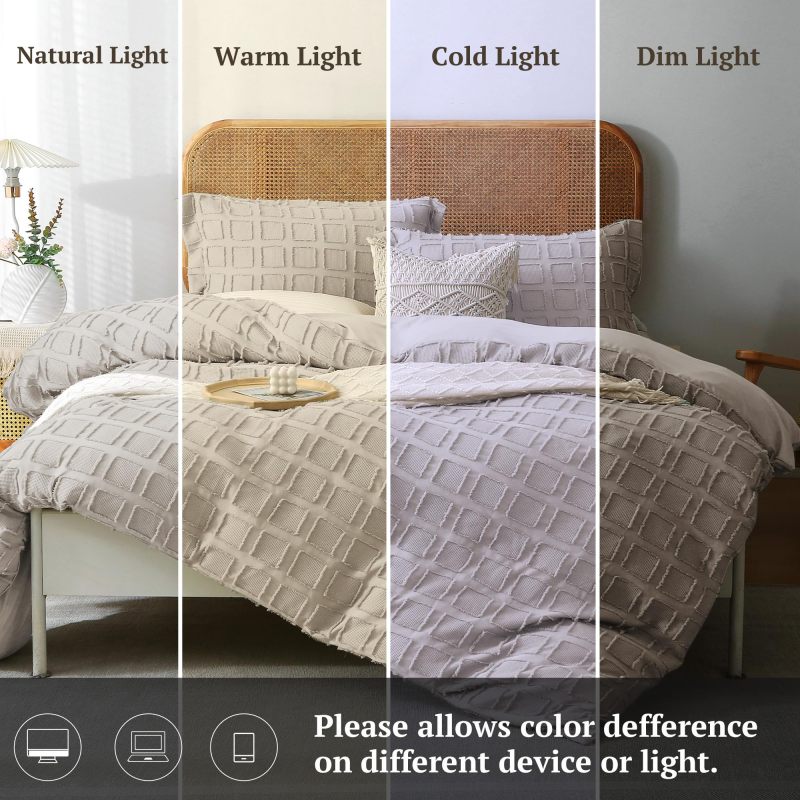 Waffle Weave Duvet Cover Set Mist Sage Tufted Duvet Cover 100% Washed Microfiber Soft & Breathable Textured Comforter Cover Set with Zipper Closure Corner Ties