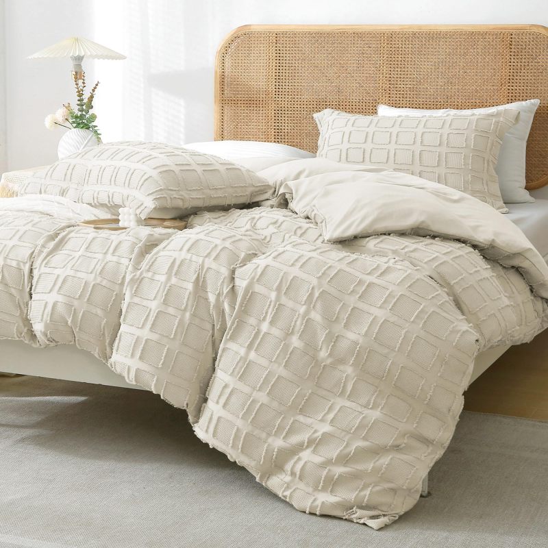 Waffle Weave Duvet Cover Set Mist Sage Tufted Duvet Cover 100% Washed Microfiber Soft & Breathable Textured Comforter Cover Set with Zipper Closure Corner Ties