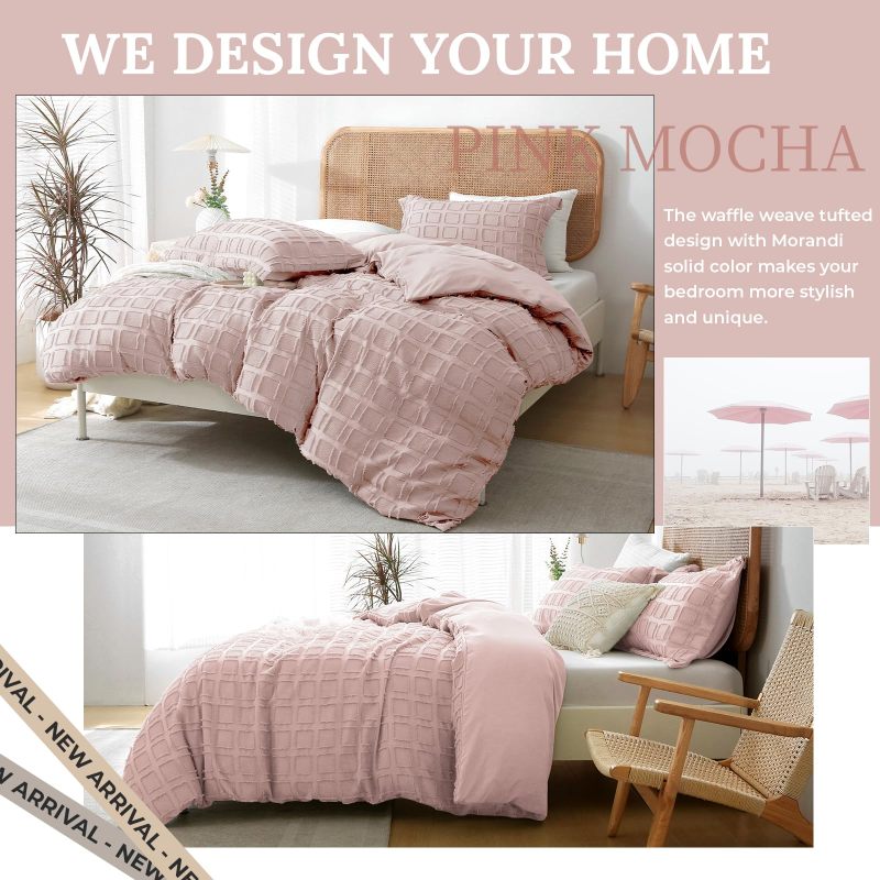 改MILDLY Waffle Weave Duvet Cover Set Mist Sage Tufted Duvet Cover 100% Washed Microfiber Soft &amp; Breathable Textured Comforter Cover Set with Zipper Closure Corner Ties