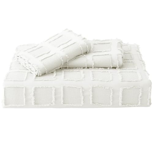 Waffle Weave Duvet Cover Set Mist Sage Tufted Duvet Cover 100% Washed Microfiber Soft & Breathable Textured Comforter Cover Set with Zipper Closure Corner Ties