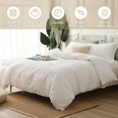 Waffle Weave Duvet Cover Set Mist Sage Tufted Duvet Cover 100% Washed Microfiber Soft & Breathable Textured Comforter Cover Set with Zipper Closure Corner Ties