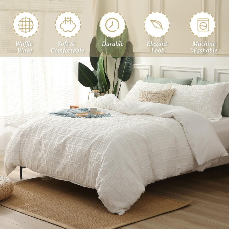 Waffle Weave Duvet Cover Set Mist Sage Tufted Duvet Cover 100% Washed Microfiber Soft & Breathable Textured Comforter Cover Set with Zipper Closure Corner Ties